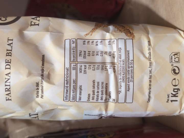Informació nutricional de la farina blanca